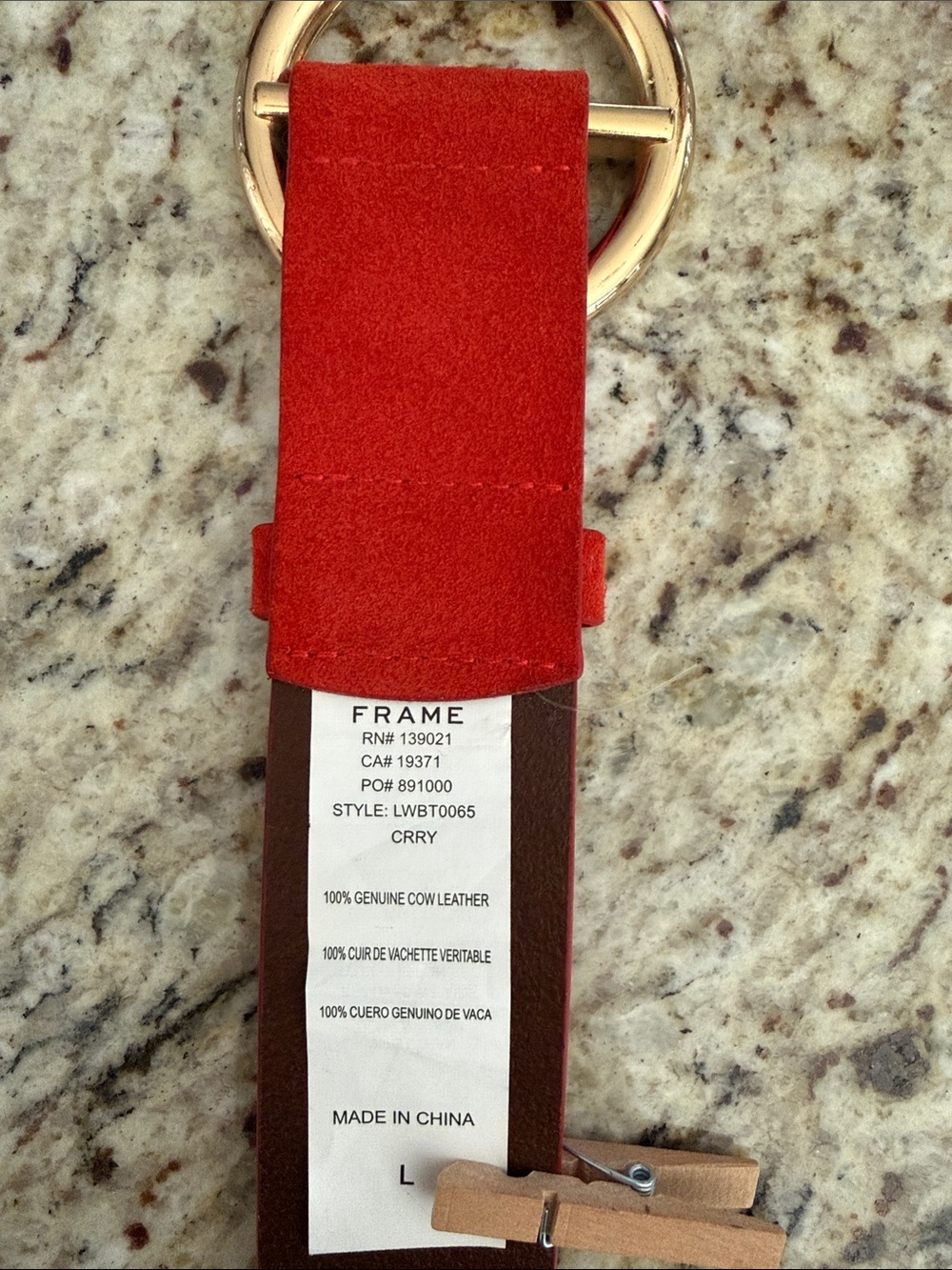 Frame Denim Le Circle Belt Red Suede with Gold Tone Round Buckle Sz L - Picture 7 of 13